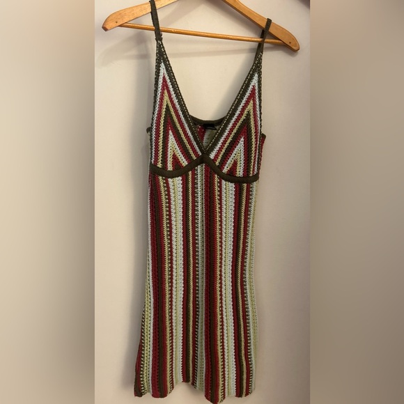 Urban Outfitters Kian Crochet Knit Cotton Blend Stripe Mini Dress Womens Sz Med - Picture 4 of 6